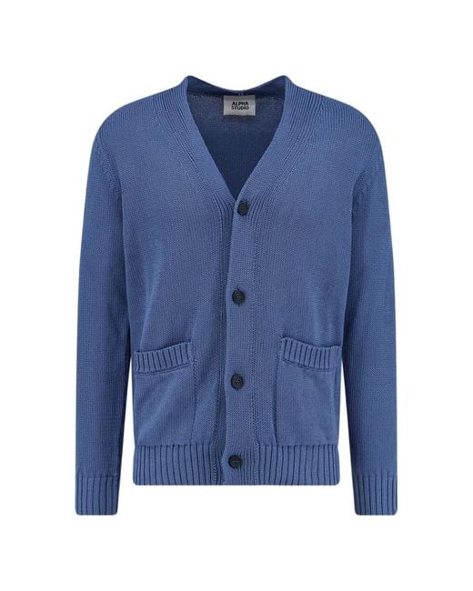 Alpha Studio Blue V-Neck Cardigan for men