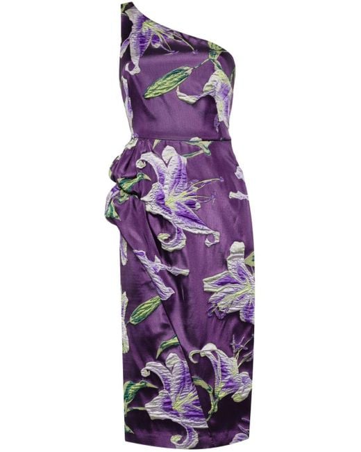 Marchesa Purple One-shoulder Draped Midi Dress
