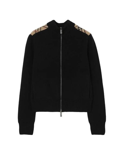 Burberry Black Check Funnel-Neck Cardigan