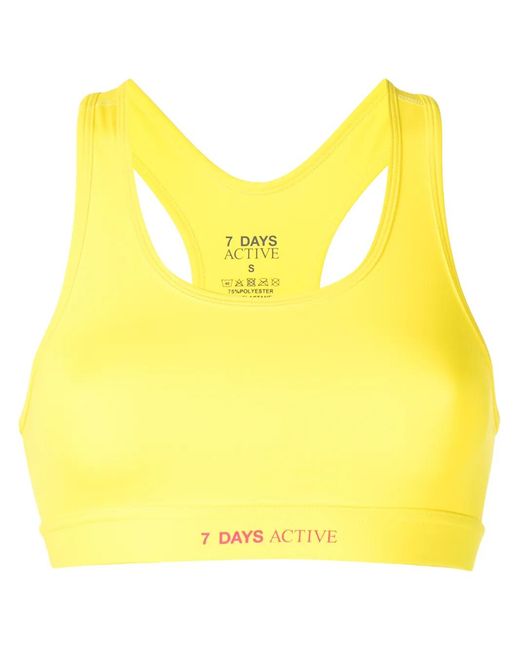 7 DAYS ACTIVE Yellow Logo-Print Sports Bra