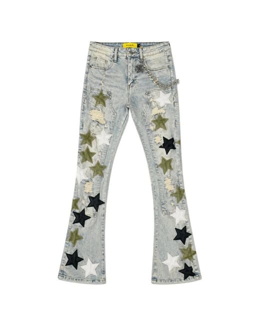 GUAPI Gray Star-Appliqué Distressed Jeans for men