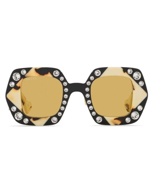 Gucci Black Crystal-embellished Square-frame Sunglasses