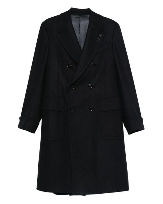 Lardini Black Double-Breasted Wool Coat for men