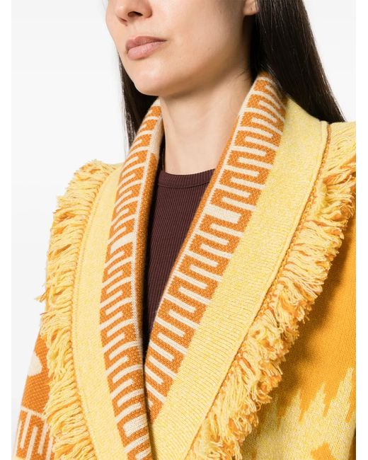 Alanui Yellow Icon Jacquard Cashmere Cardigan