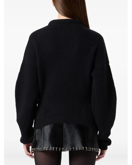 Blumarine Black Gerippter Pullover mit Schnallenverschluss