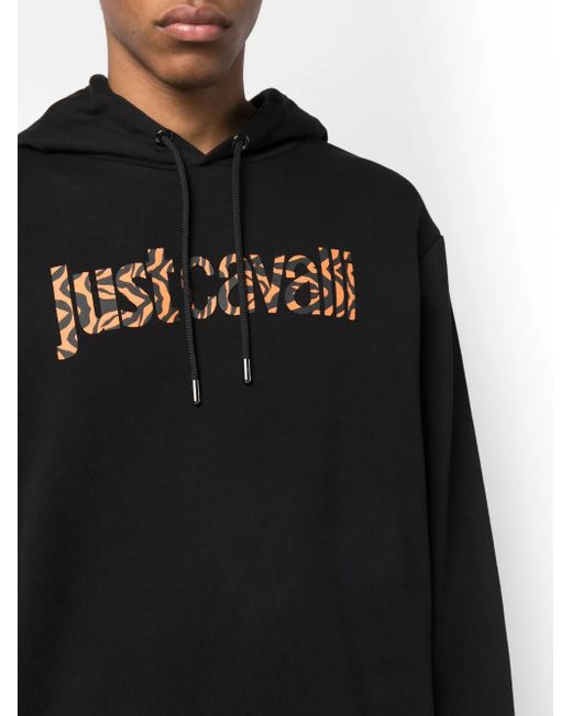 Just Cavalli Black Logo-Print Cotton Hoodie for men