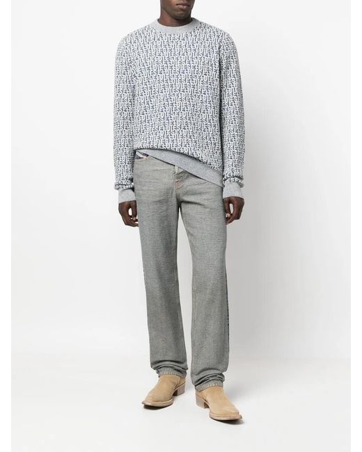 DIESEL Gray Logo-Jacquard Long-Sleeved Jumper for men