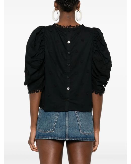 Farm Rio Black 3D Flowers Blouse