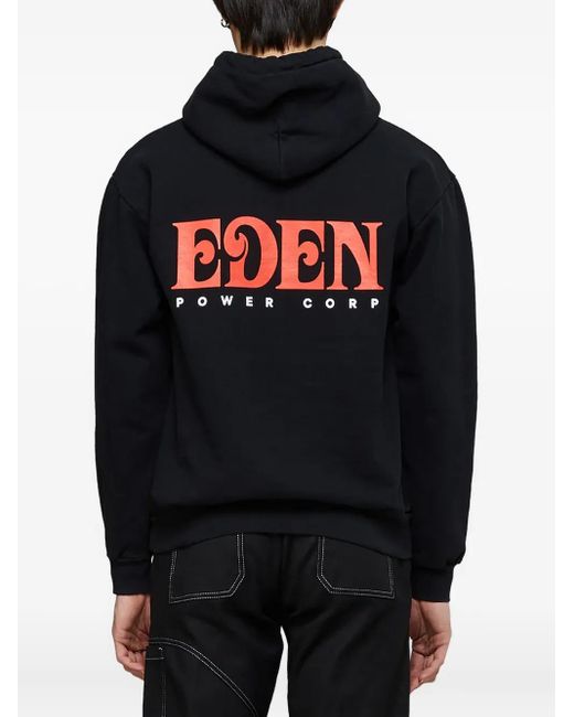 EDEN power corp Black Logo-Print Drawstring Hoodie for men