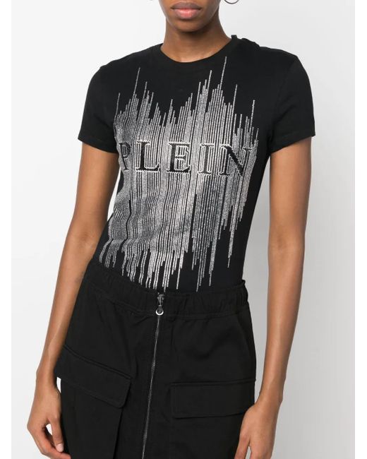 Philipp Plein T-Shirt Verfraaid Met Kristallen in het Black