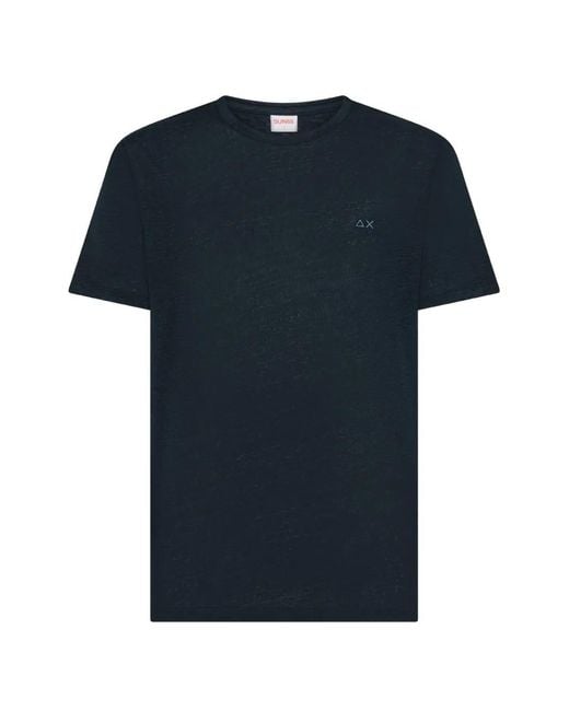 Sun 68 Blue Linen-Flax T-Shirt for men