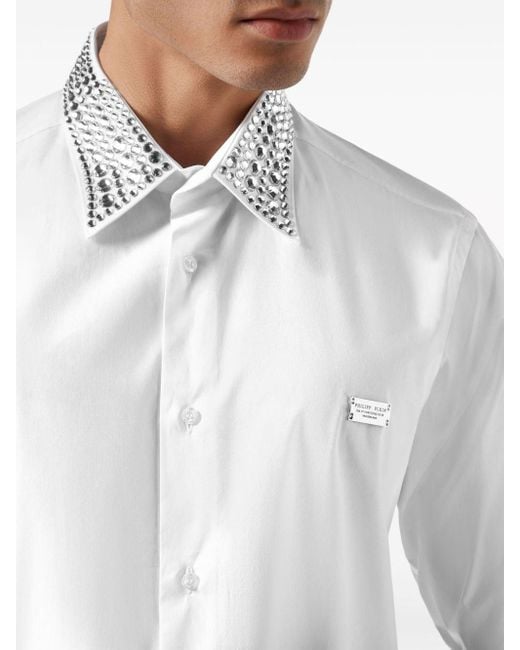 Philipp Plein White Sugar Daddy Crystal-embellished Shirt for men
