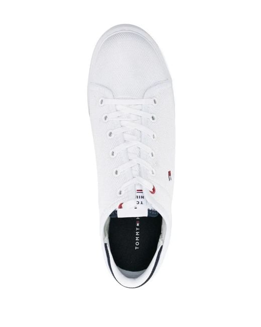 Tommy Hilfiger White Embroidered-Logo Mesh Low-Top Sneakers for men