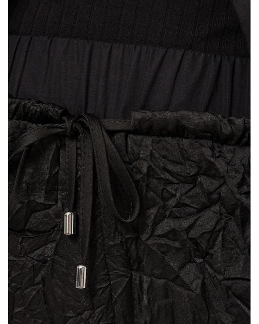 Nissa Black Crinkle-Effect Wide-Leg Trousers