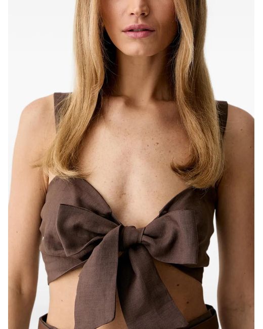 ViCOLO Brown Bow-Detail Shirred Top