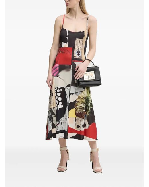 Desigual White Patchwork-Print Slip Midi Dress