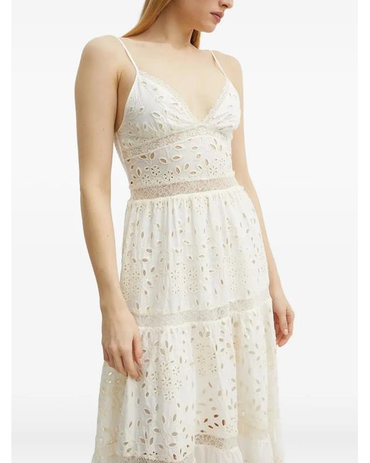 ERMANNO FIRENZE Natural Eyelet-Lace Tiered Midi Day Dress