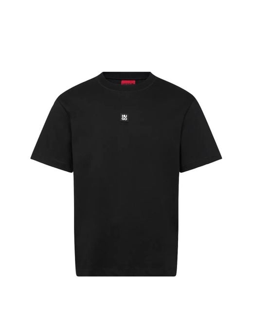 HUGO Black Dilanso Logo-Patch T-Shirt for men