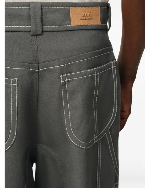 AMI Gray New Wool Worker Trousers for men