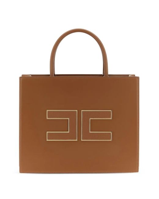 Borsa Tote Con Placca Logo di Elisabetta Franchi in Brown