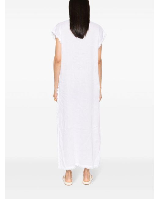 P.A.R.O.S.H. White Frayed-Edge Linen Dress