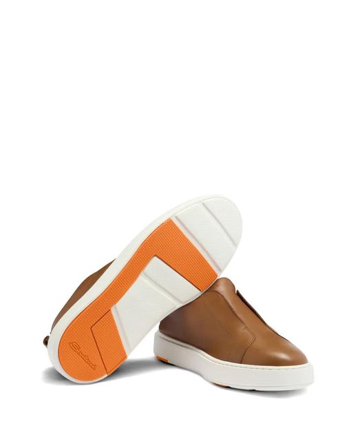 Santoni Brown Baskets En Cuir À Design À Enfiler for men
