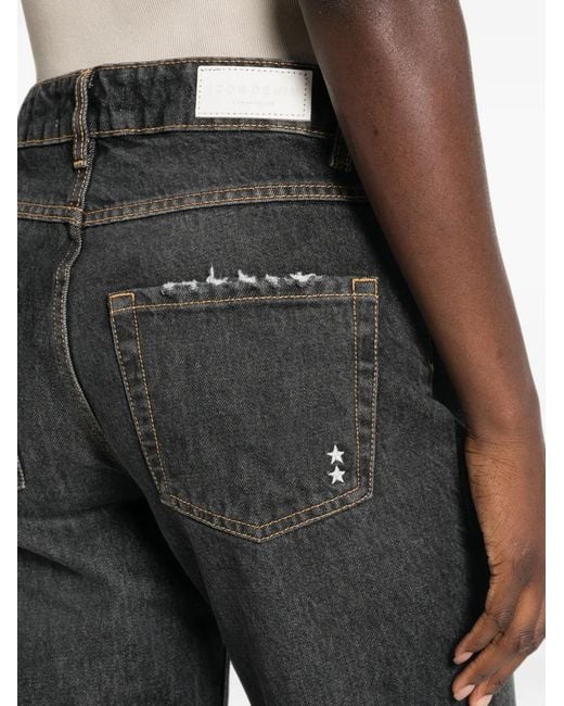 ICON DENIM Black Star-Embroidered Distressed-Finish Jeans