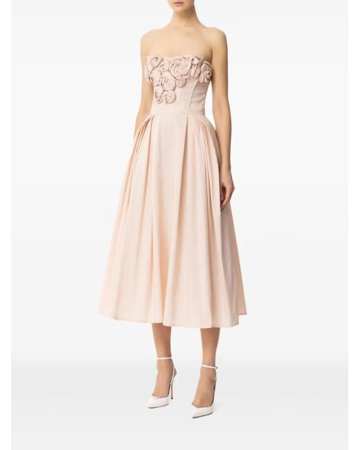 ワンピース ELISABETTA FRANCHI Midi dress with gold l detail Rosa Elisabetta Franchi Rose-Appliqué Gabardine Midi Dress in