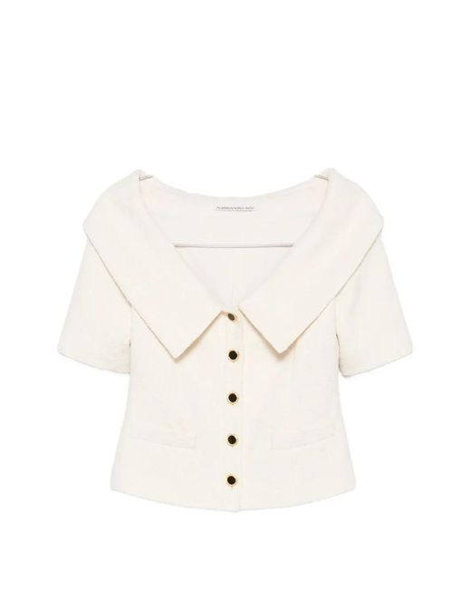 Alessandra Rich White Off-Shoulder Button-Up Jacket