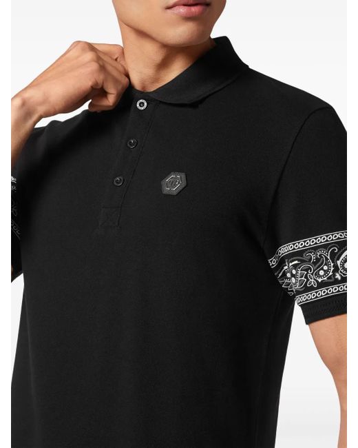 Philipp Plein Black Paisley Gothic Plein Polo Shirt for men