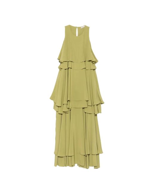 AMI Green Tiered Ruffled Midi Dress