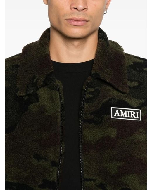 Amiri Black Camo Fleece Zip-Up Bomber Jacket for men