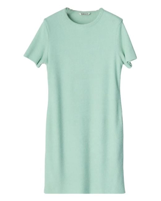 Auralee Green Short-Sleeve Wool Mini Dress