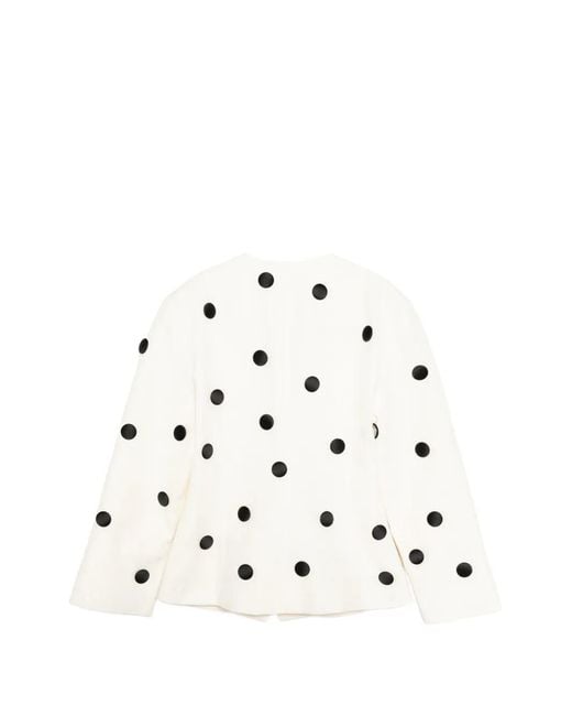 D'Estree White Polka-Dot Button-Embellished Jacket
