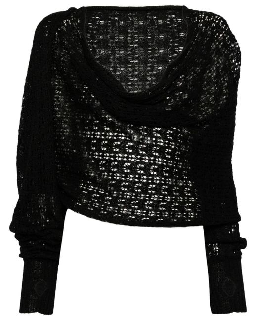 Yohji Yamamoto Black Open-knit Draped Jumper