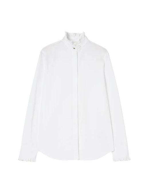 Burberry White Classic Fit Ruffled Cotton Poplin Shirt