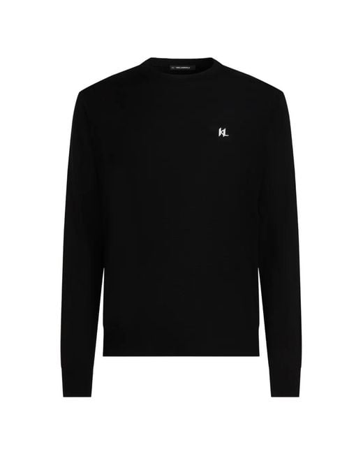 Karl Lagerfeld Black Logo-Embroidered Merino Sweater for men