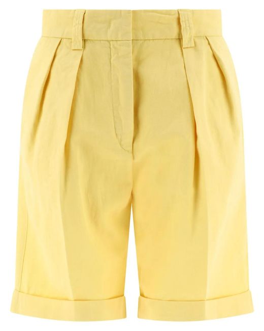 Aspesi Yellow Pleated Chino Shorts