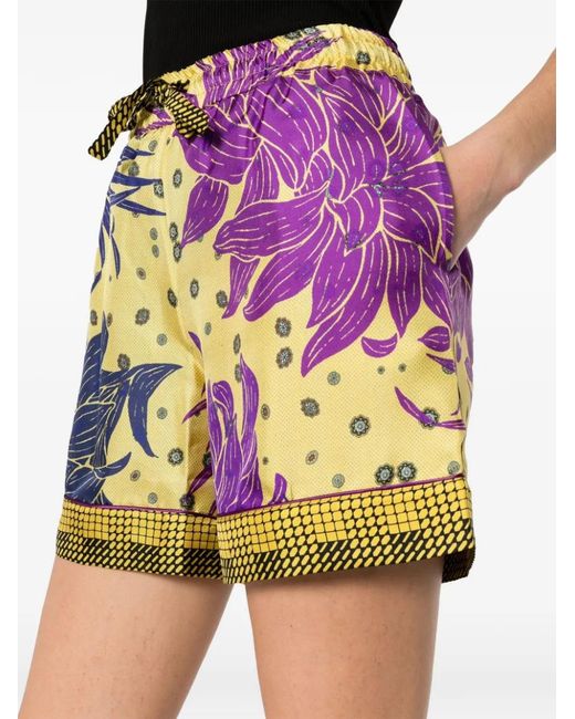 Pierre Louis Mascia Yellow Aloe Floral-Print Silk Shorts