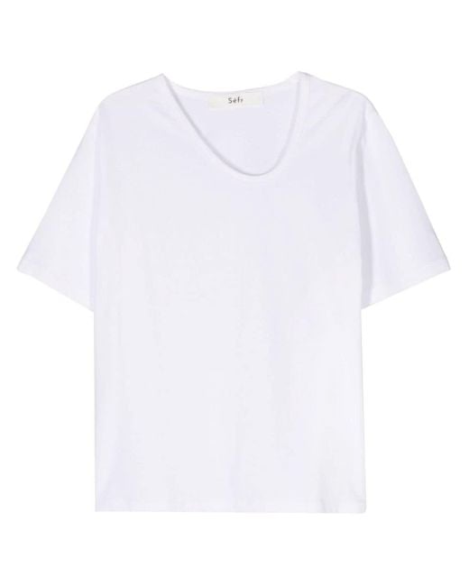 Séfr White Uneven Cotton T-shirt for men