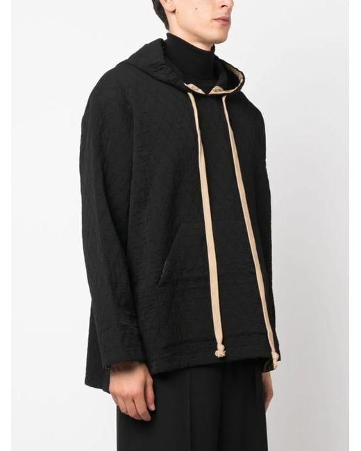 Uma Wang Black Quilted Drawstring Hoodie for men