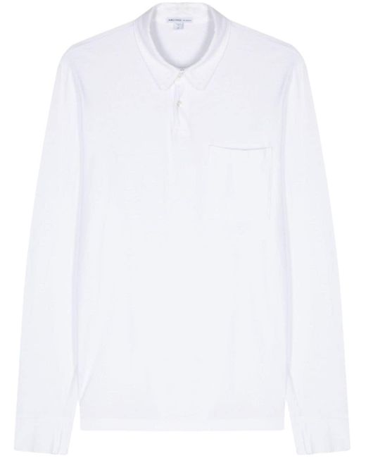 James Perse White Jersey Longsleeved Polo Shirt for men