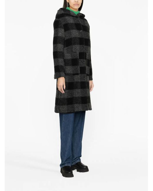 Woolrich Black Checked Hooded Wool-Blend Coat