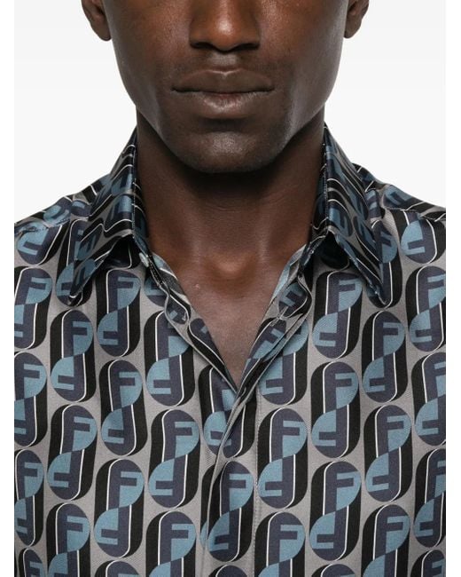 Camicia Con Logo di Fendi in Blue da Uomo