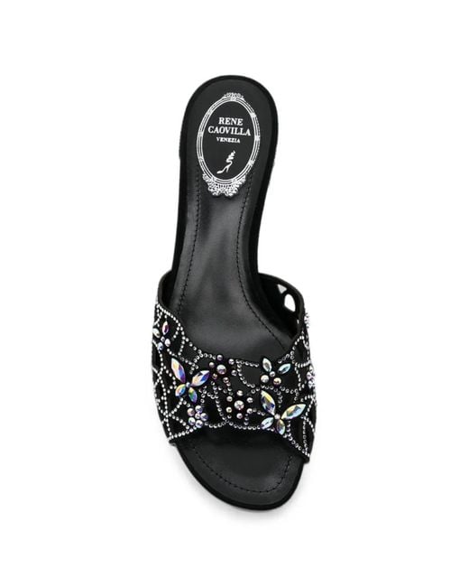 Rene Caovilla White Eden Crystal-Embellished Mules