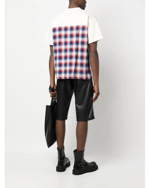 Pleasures White Plaid-Design Cotton T-Shirt for men