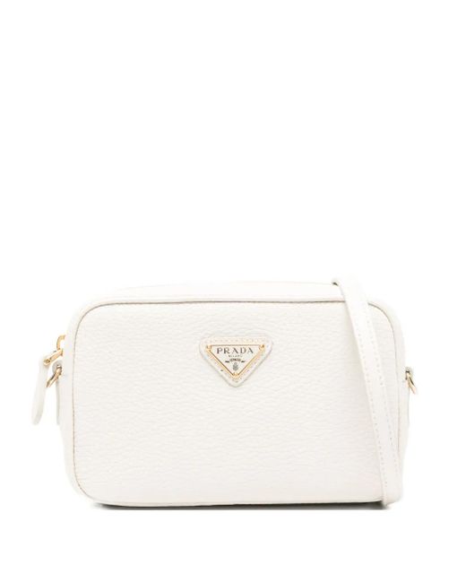 Prada White Logo Plaque Satchel