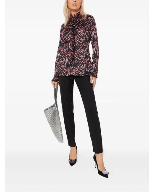 Rabanne Black Ruffled Patterned Blouse
