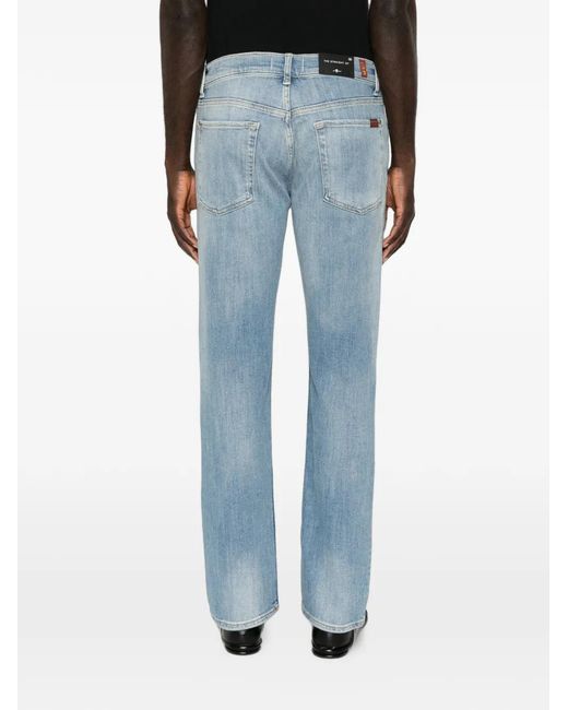 7 For All Mankind Blue Five-Pocket Straight-Leg Jeans for men