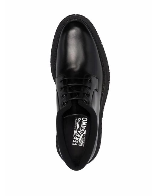 Ferragamo Black Mark Leather Derby Shoes for men